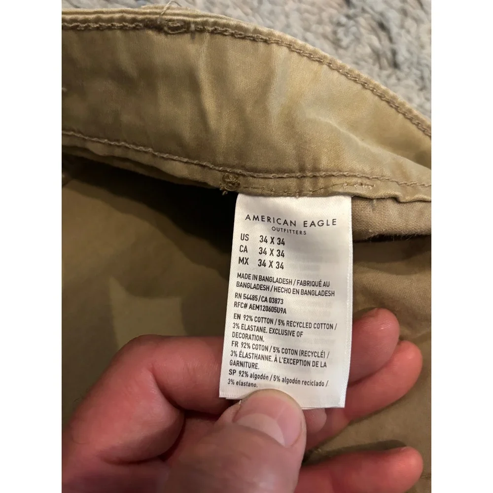 American Eagle Flex Khaki Pants Mens 34x34 Tan Straight Leg Five Pocket Chino